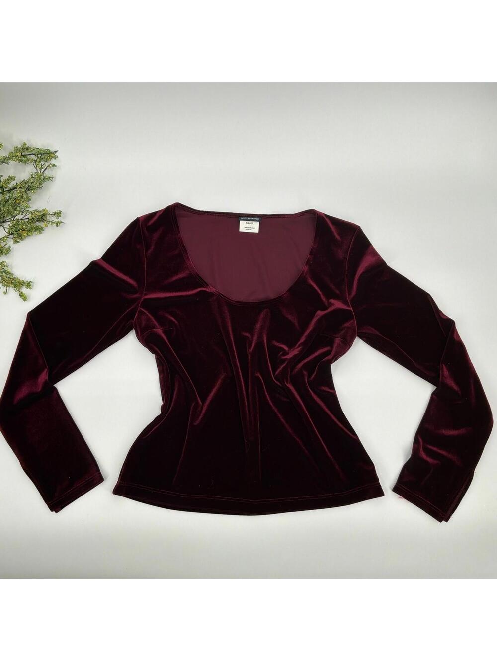 Vintage Boston Proper Maroon Velvet Long Sleeve Top Whimsigoth Witchy Size S 90s